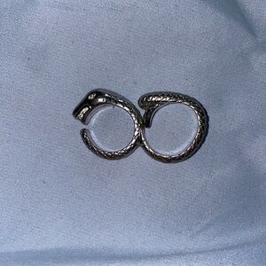 Two finger snake adjustable silver ring